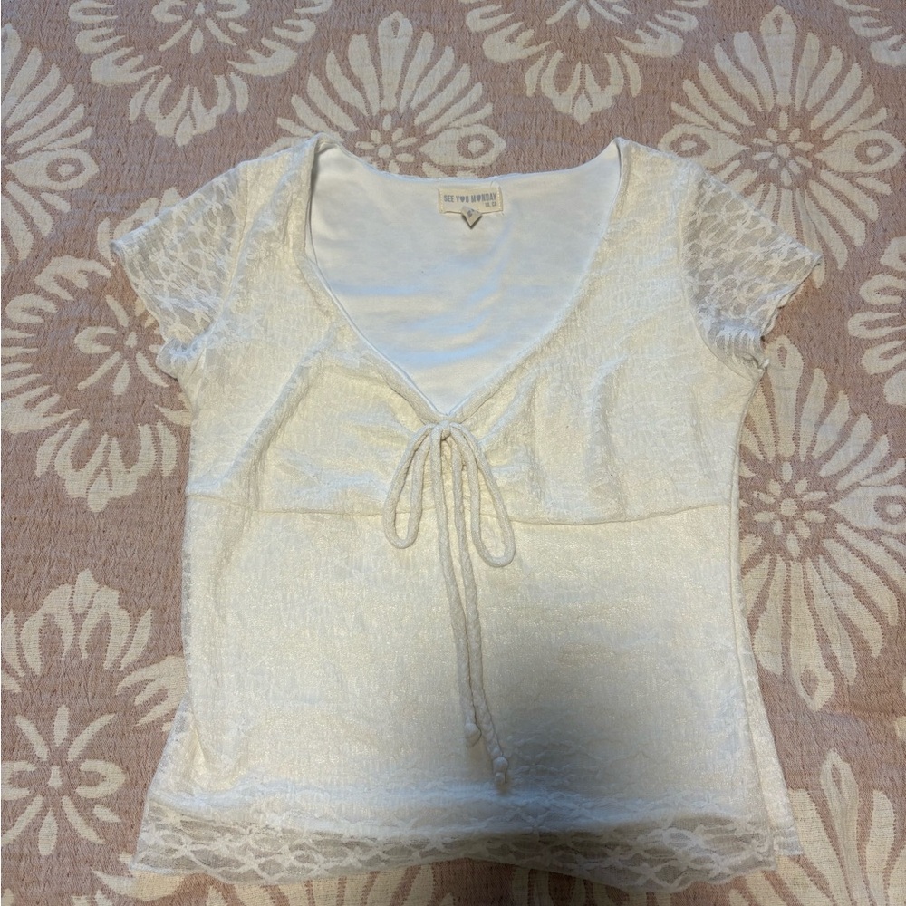 See You Monday Cream Lace Top
